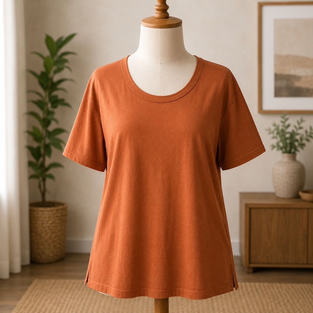 NWT VETTA Reversible T-Shirt Womens XS Rust Brown Scoop Neck‎ Short Sleeve Boxy